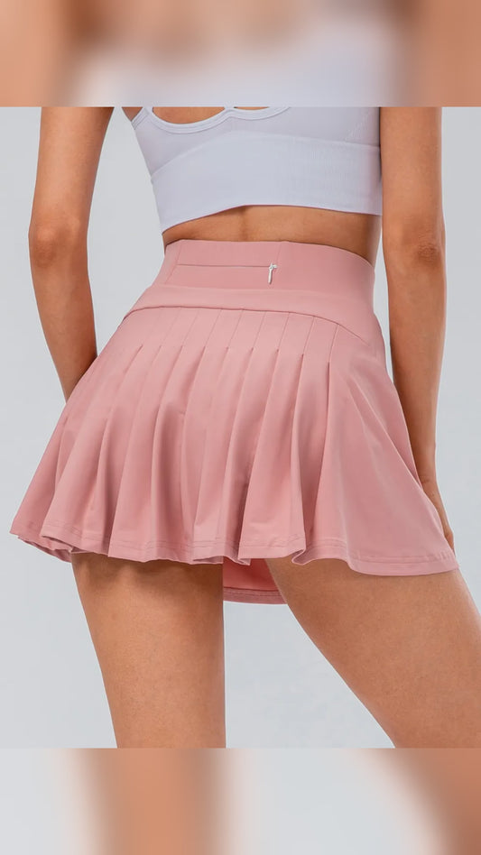 High Waist Pleated Active Skirt with Built-In Shorts – video