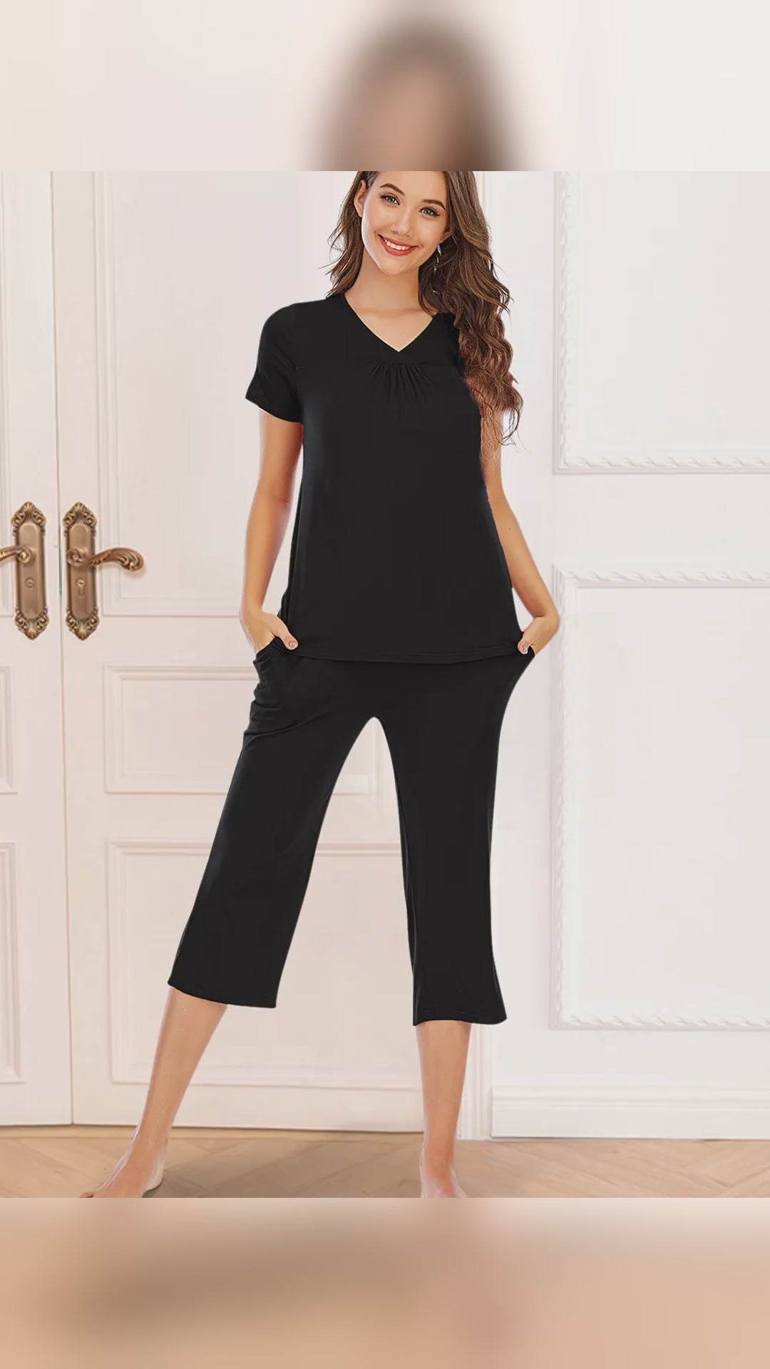 V-Neck Short Sleeve Top and Capri Pants Lounge Set – video