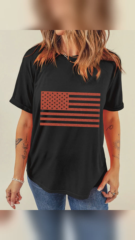 US Flag Graphic Round Neck Short Sleeve T-Shirt – video
