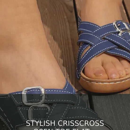 Crisscross Open Toe Flat Sandals in PU Leather – video