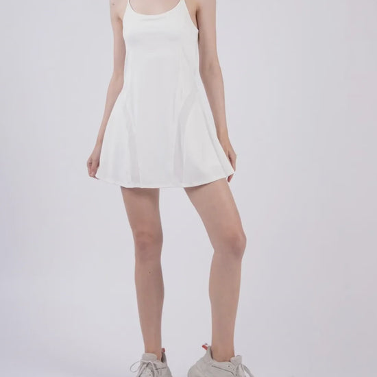 Mesh Detail Tennis Mini Active Dress with Shorts Inside in White