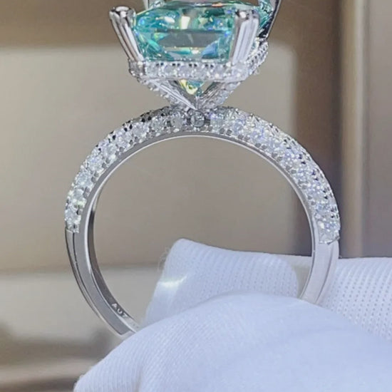 5 Carat Moissanite 925 Sterling Silver Ring — Mint Green Pavé