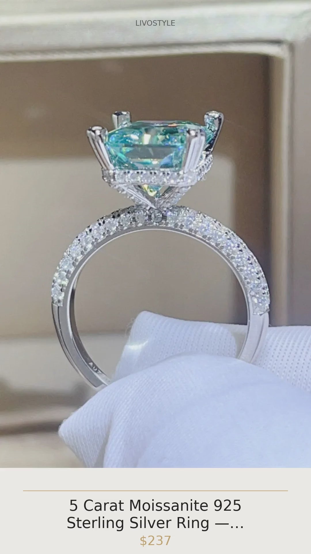 5 Carat Moissanite 925 Sterling Silver Ring — Mint Green Pavé