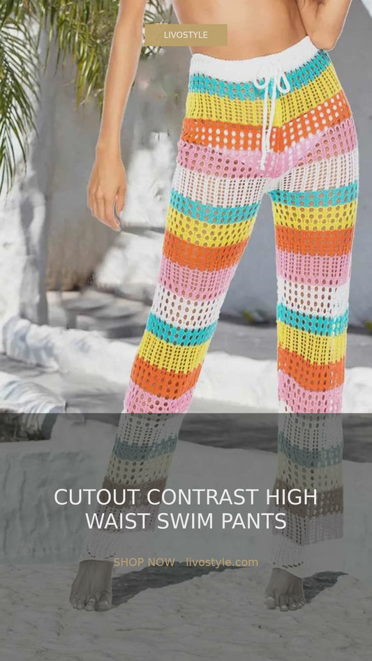 Cutout Contrast High Waist Swim Pants – video