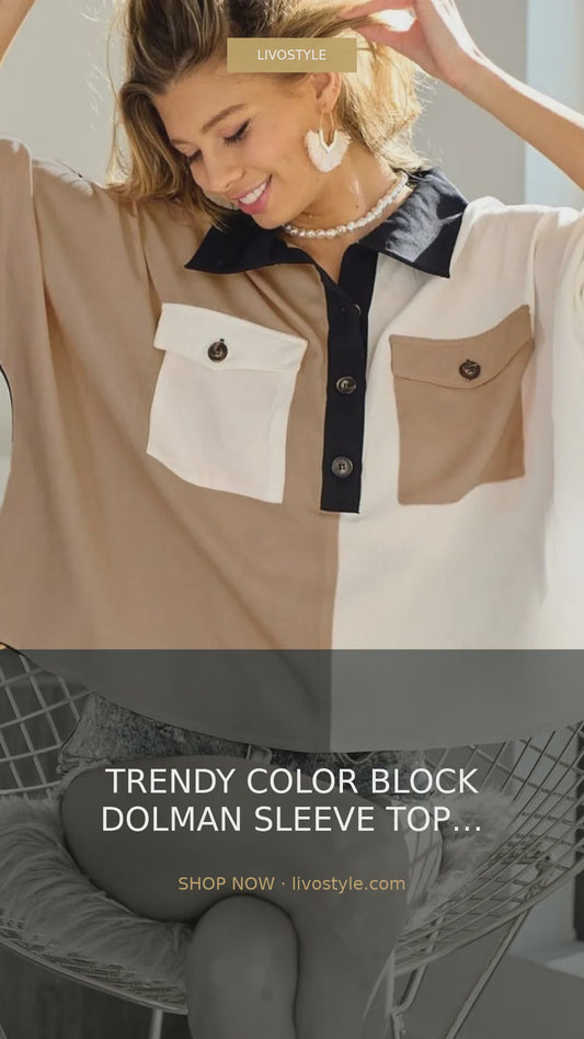 Color Block Dolman Sleeve Top with Collared Quarter Neck – video