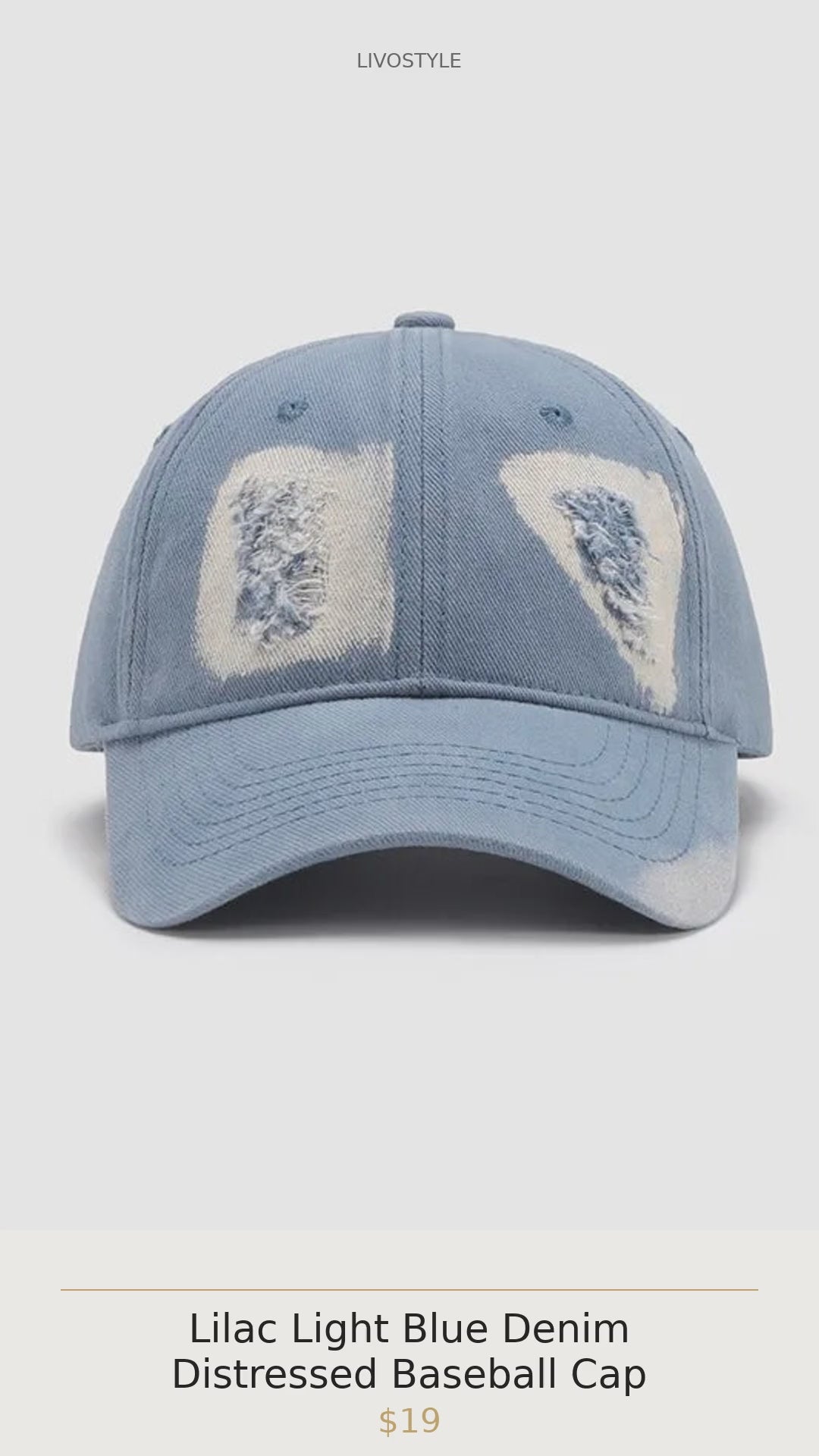 Lilac Light Blue Denim Distressed Baseball Cap