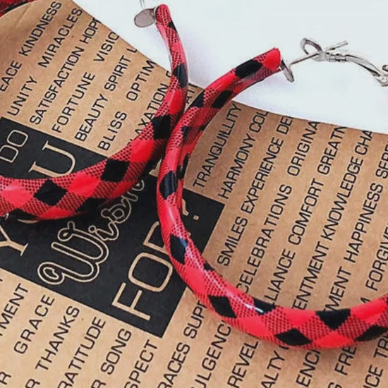 Plaid PU Leather Hoop Earrings
