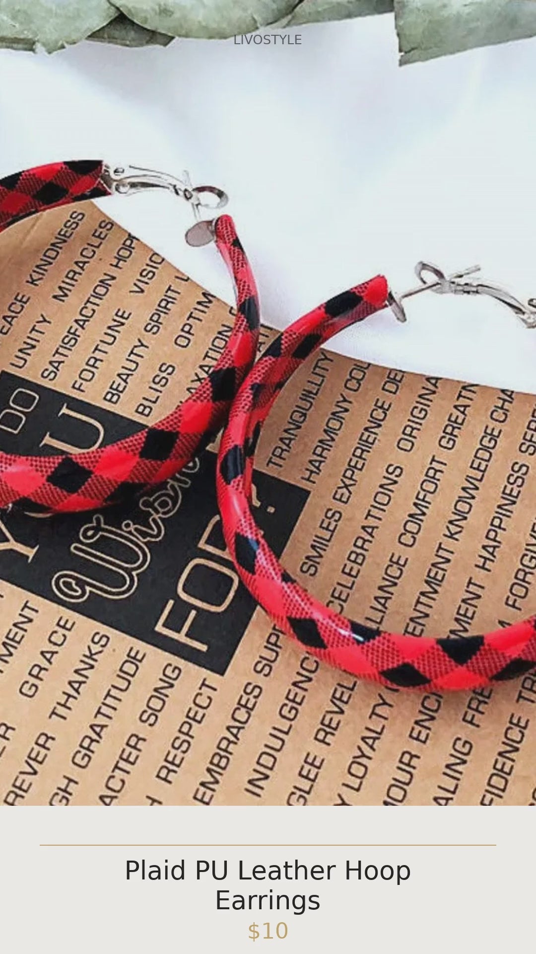 Plaid PU Leather Hoop Earrings
