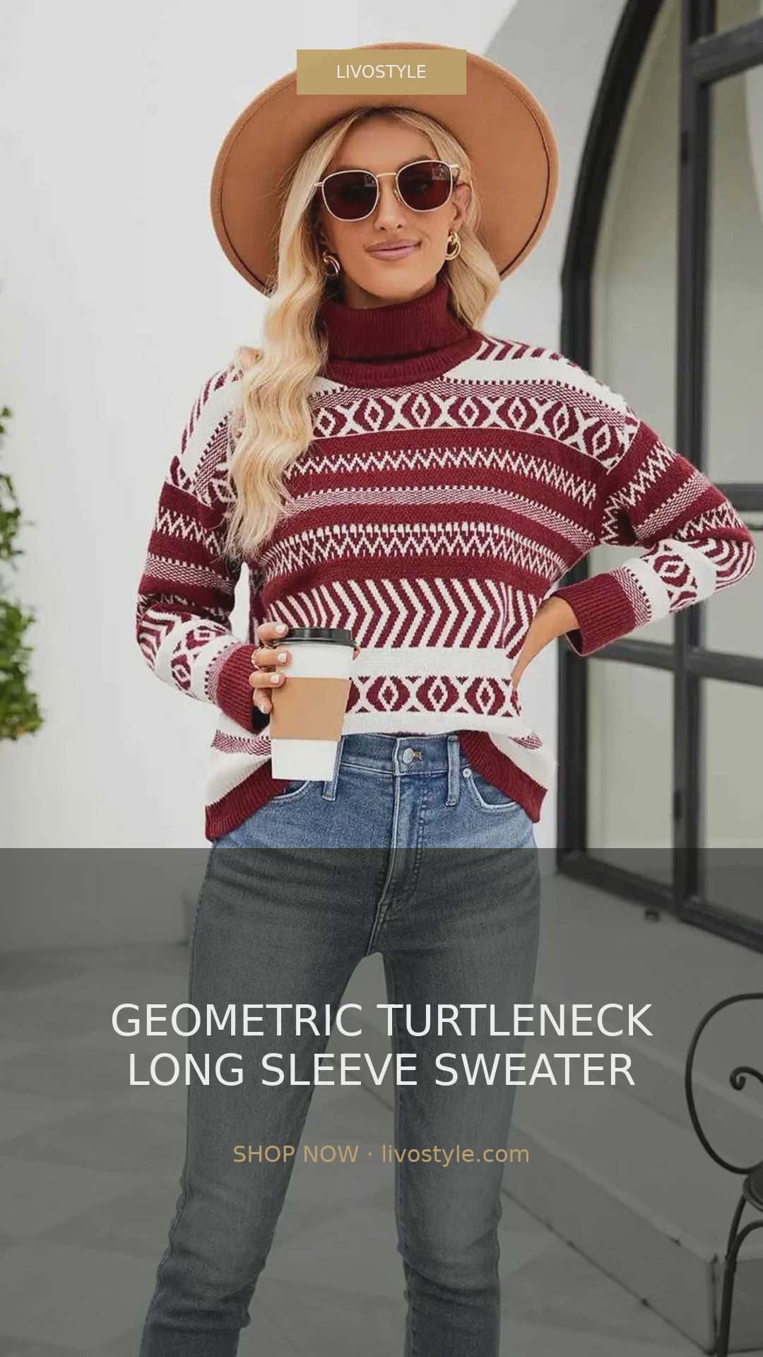 Geometric Print Turtleneck Long Sleeve Sweater – video