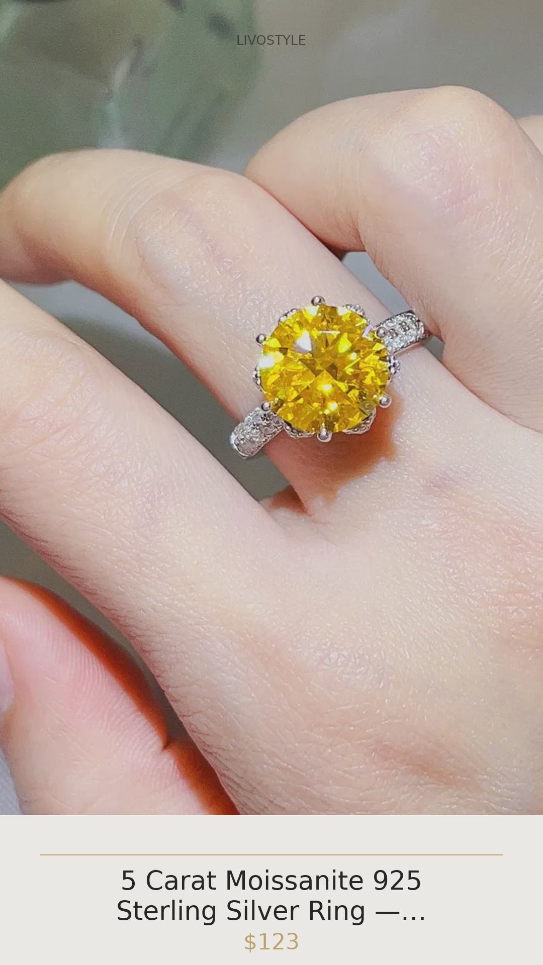 5 Carat Moissanite 925 Sterling Silver Ring — Round-Cut Yellow Formal