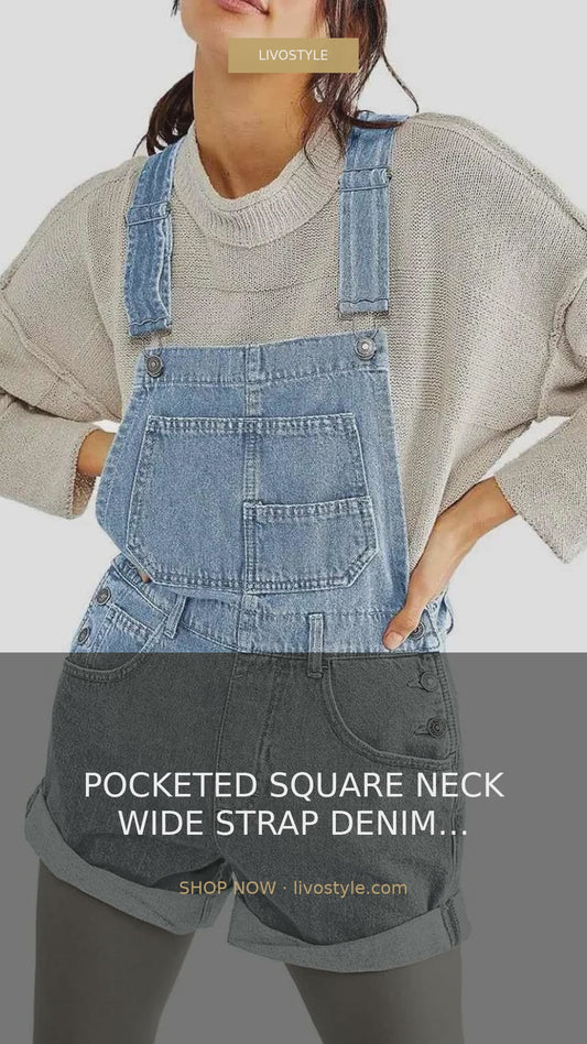 Pocketed Square Neck Wide Strap Denim Short Overalls – video