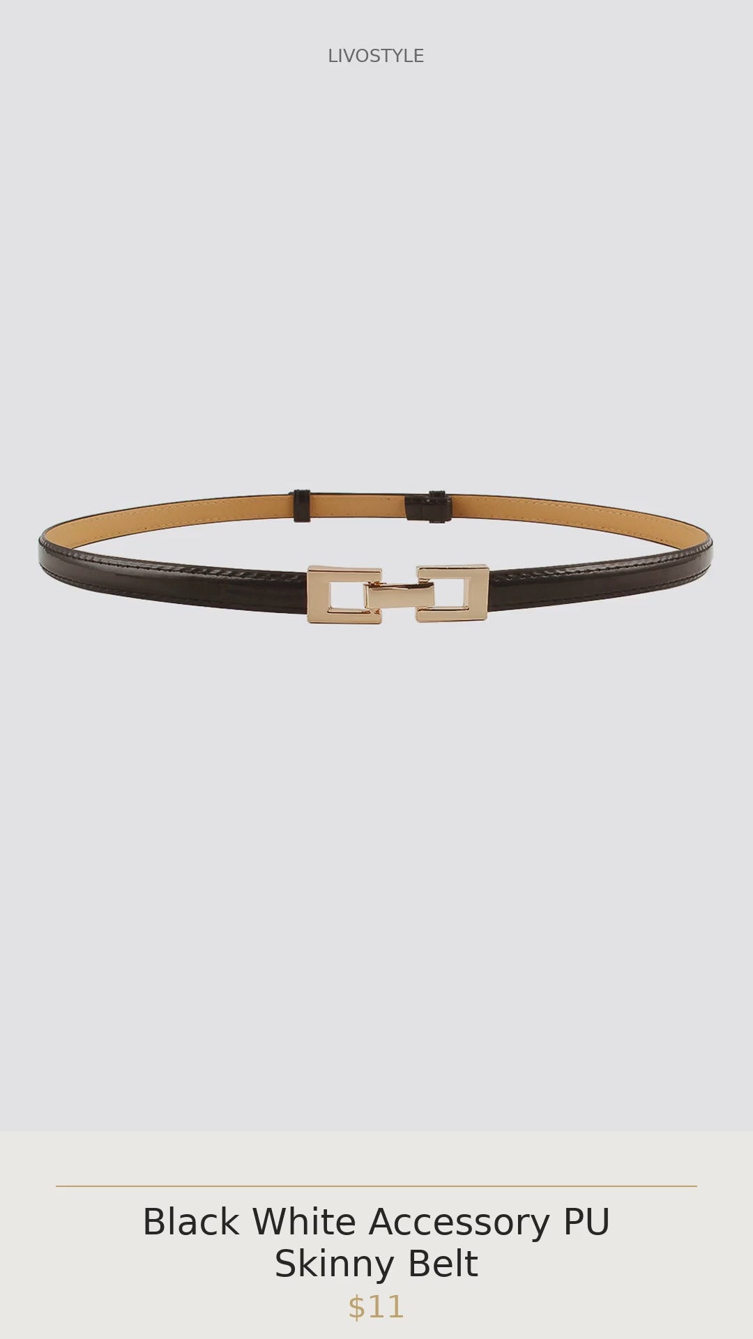 Black White Accessory PU Skinny Belt