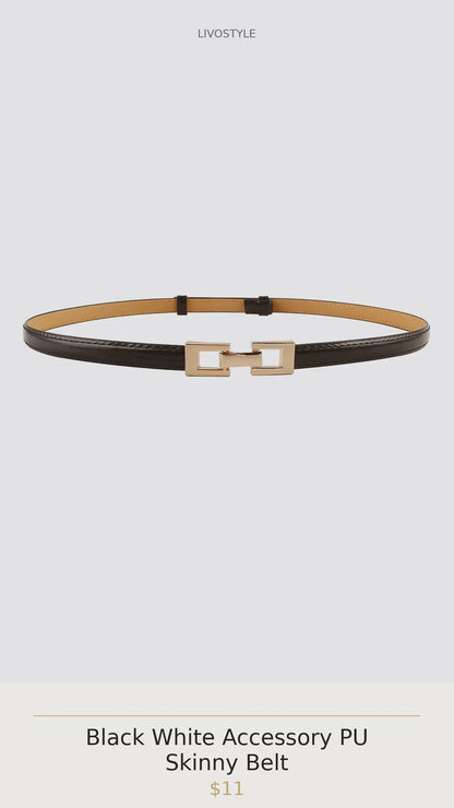 Black White Accessory PU Skinny Belt