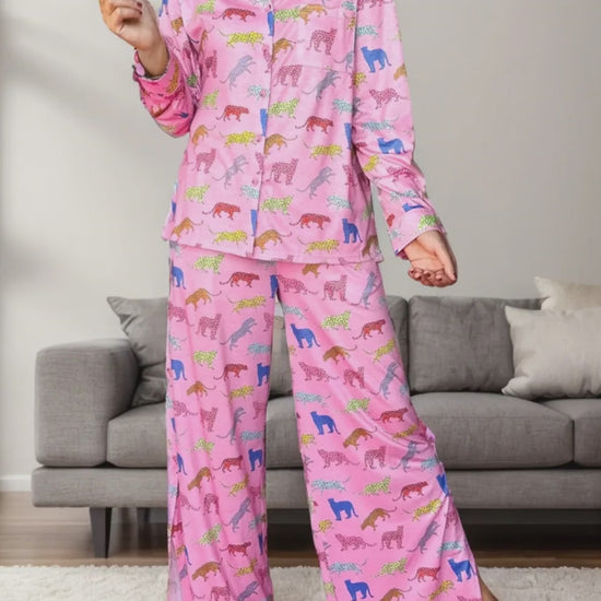 Pocketed Printed Top and Pants Lounge Set
