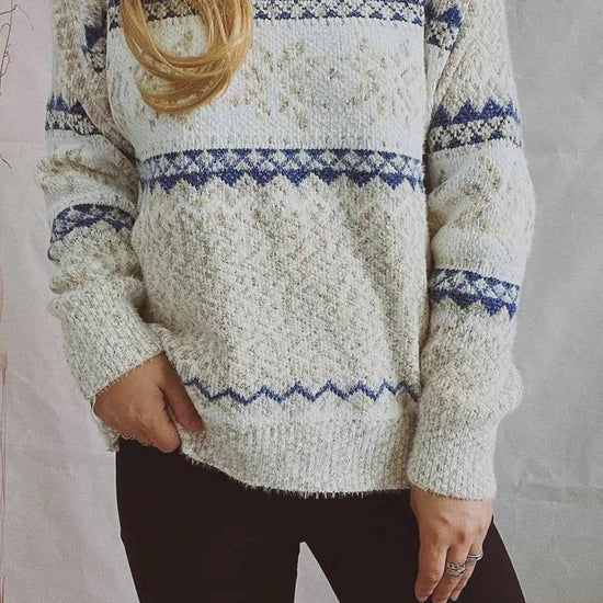 Geometric Mock Neck Dropped Shoulder Sweater