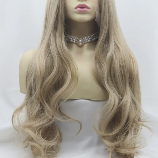 24" Lace Front Synthetic Wig in Ash Blonde, Long Wavy