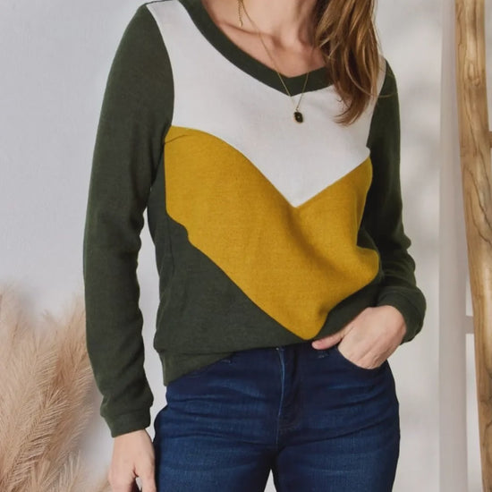Trendy Colorblock V-Neck Top
