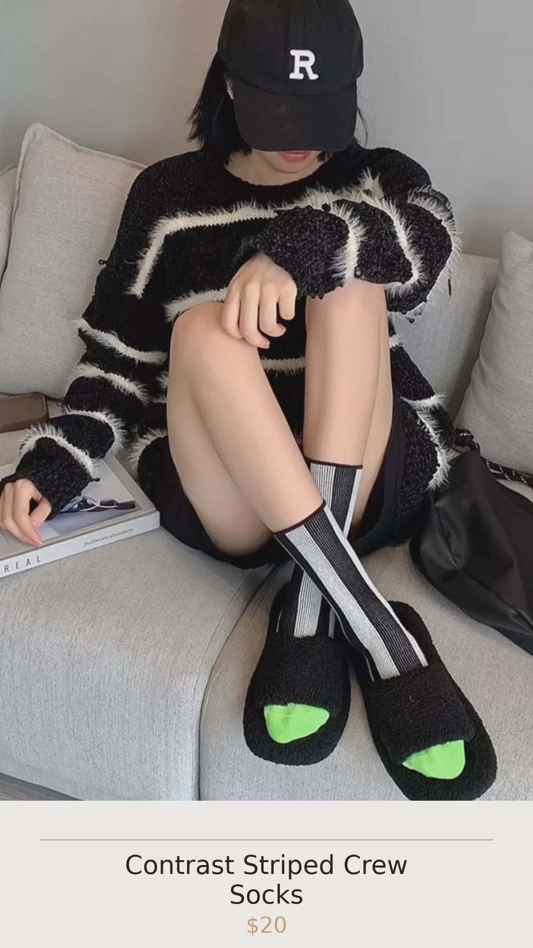 Contrast Striped Crew Socks