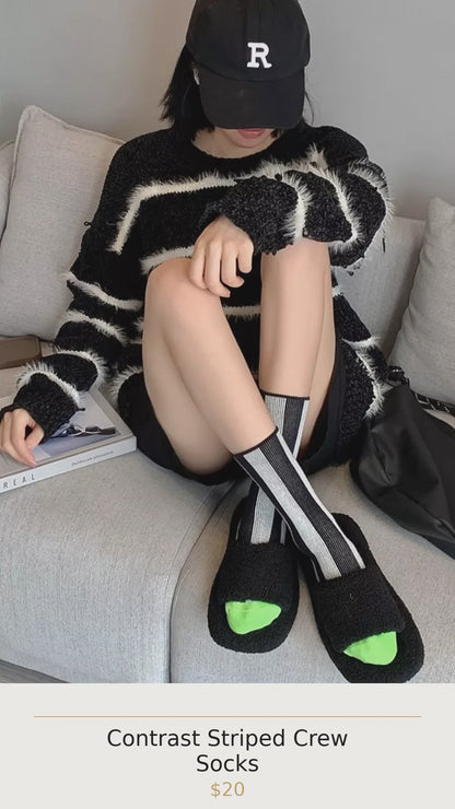 Contrast Striped Crew Socks