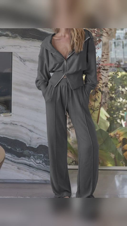 Zip-Up Hoodie and Wide Leg Pants Active Set – video