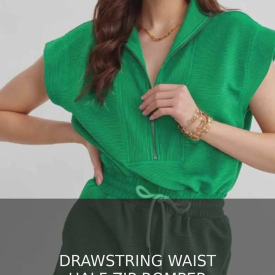 Drawstring Waist Half-Zip Sleeveless Romper – video