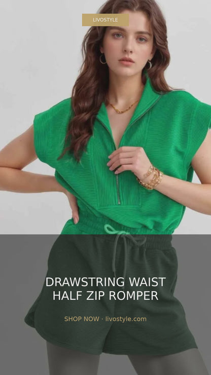 Drawstring Waist Half-Zip Sleeveless Romper – video