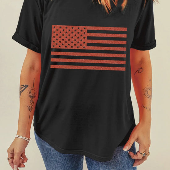 US Flag Round Neck Short Sleeve T-Shirt