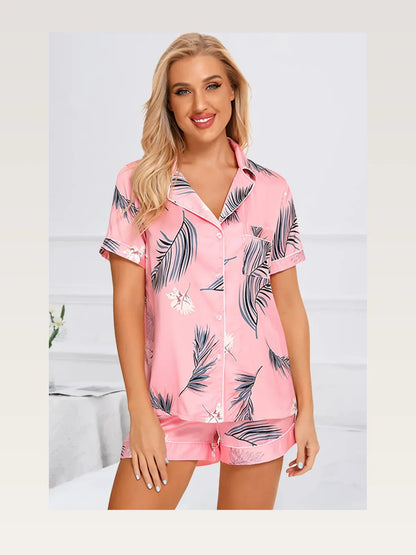 Printed Button Up Short Sleeve Top and Shorts Lounge Set — styled showcase — Livostyle