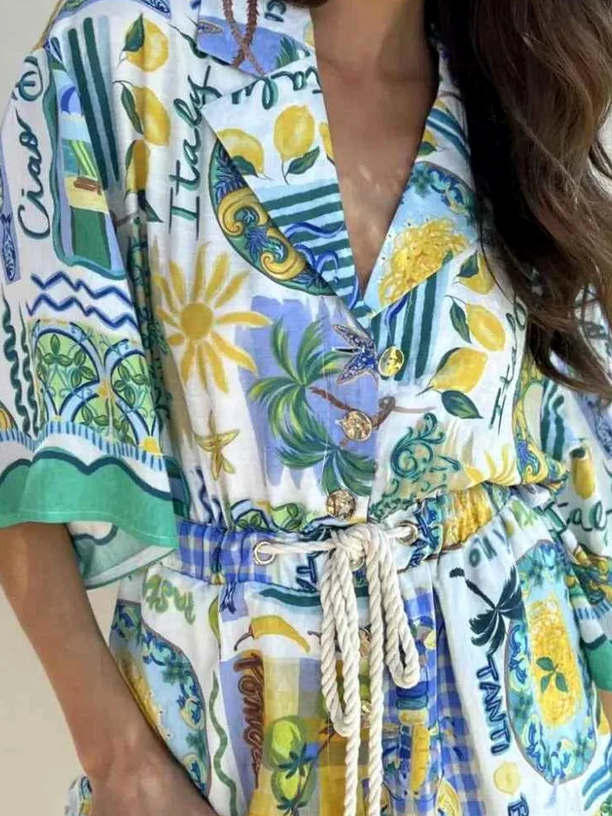 Printed Collared Neck Half Sleeve Romper — detail view — Livostyle