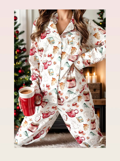 Printed Collared Neck Top and Pants Lounge Set — styled showcase — Livostyle