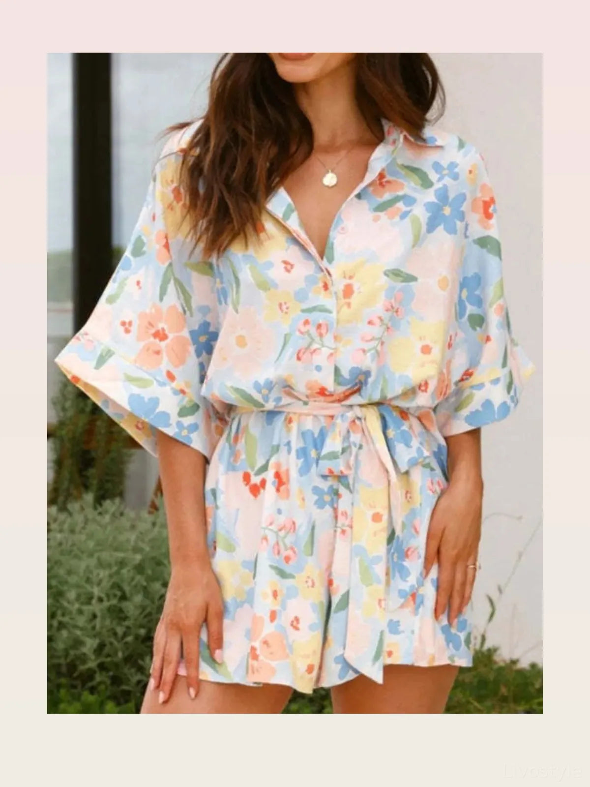 Printed Half Sleeve Tie Waist Romper — styled showcase — Livostyle