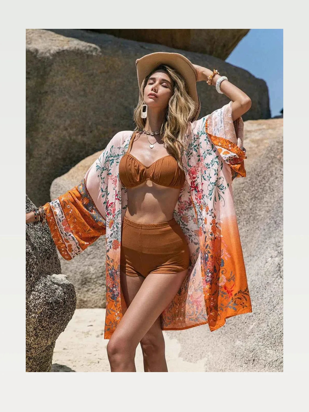 Printed Open Front Long Sleeve Cover-Up — styled showcase — Livostyle
