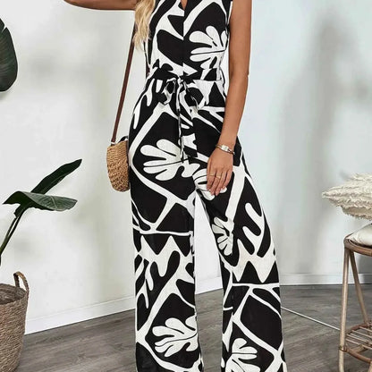 Printed Sleeveless Wide Leg Jumpsuit — square view — Livostyle