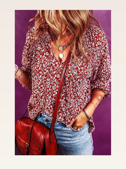Printed Tie Neck Balloon Sleeve Blouse – styled outfit view