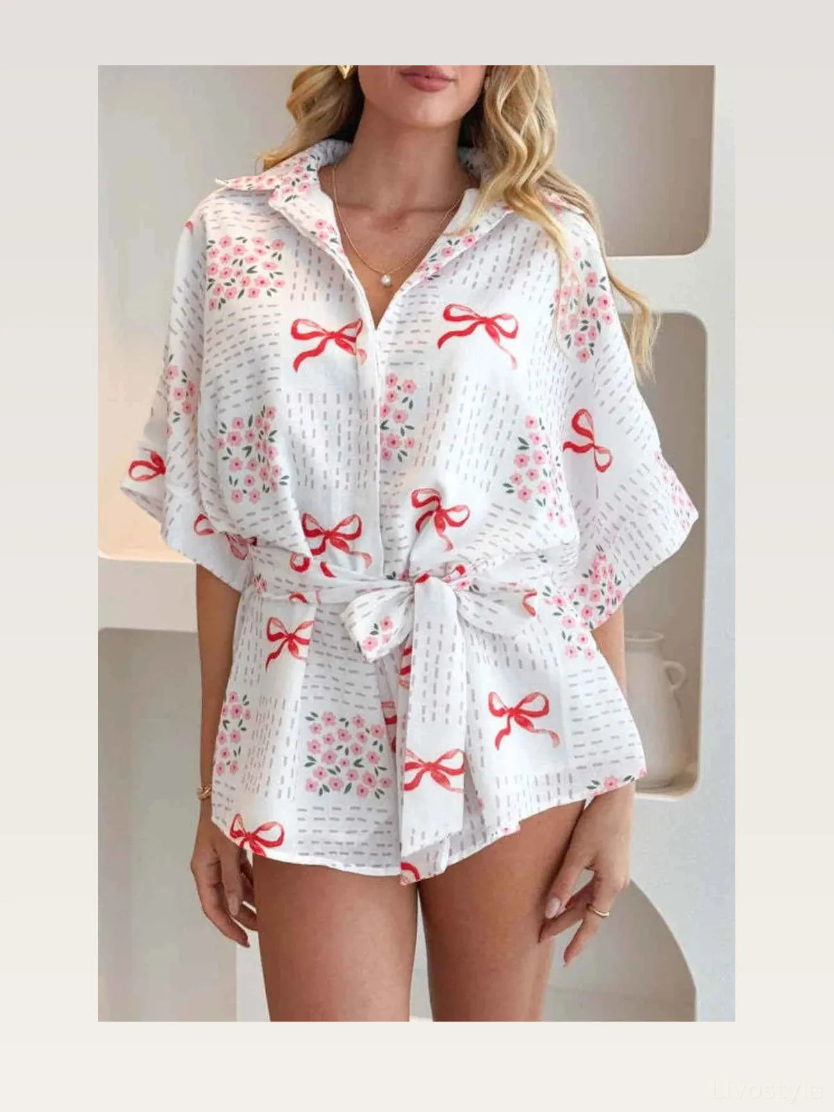 Printed Tie Waist Romper — styled showcase — Livostyle