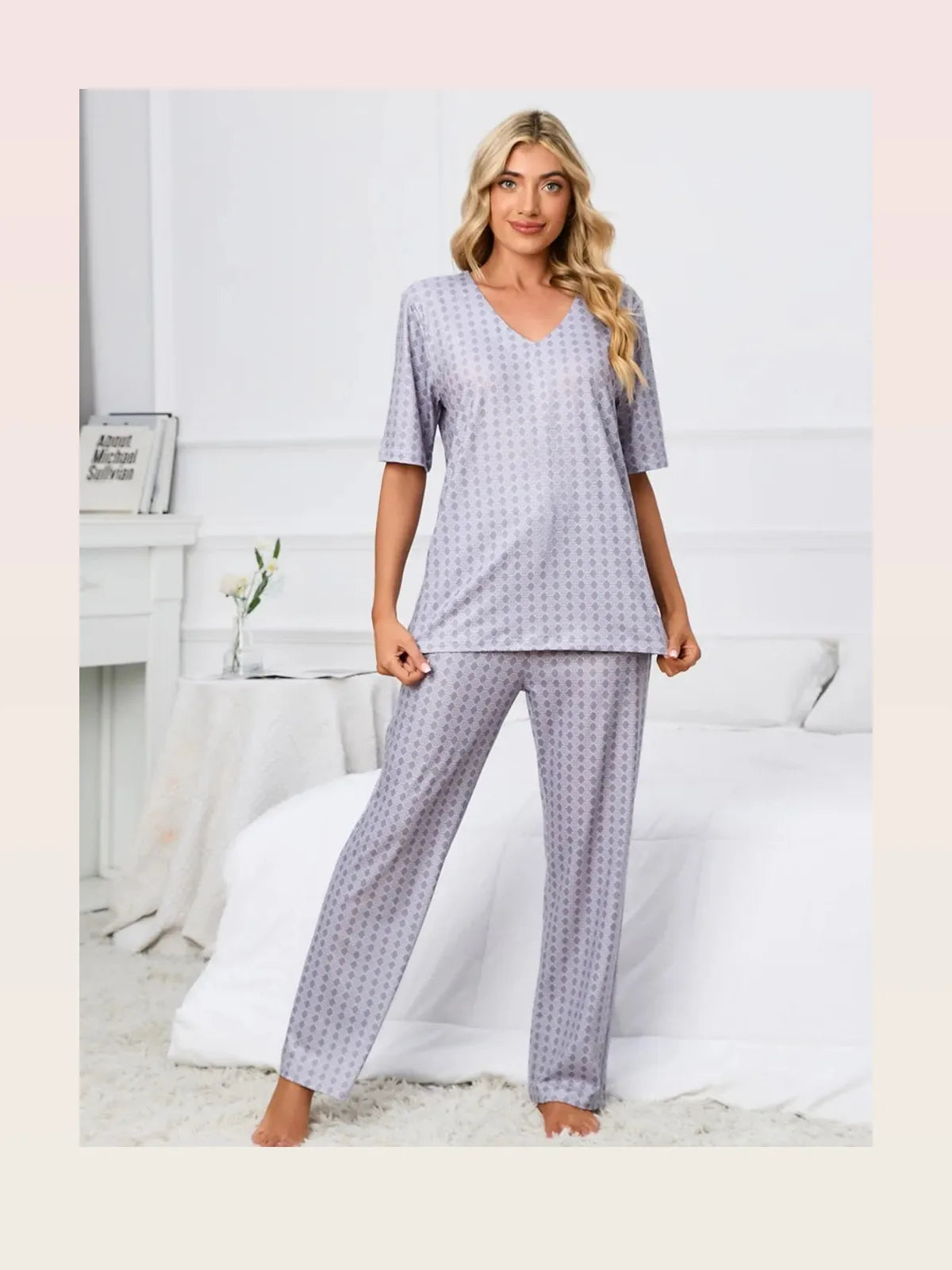 Printed V-Neck Top and Pants Lounge Set — styled showcase — Livostyle