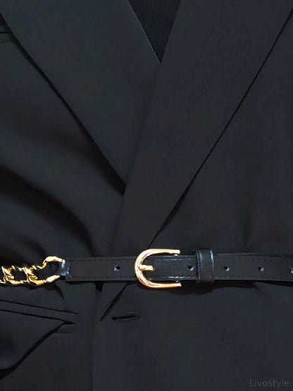 PU Chain Skinny Belt — detail view — Livostyle