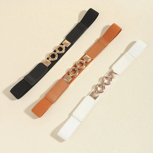 Classic Black White PU Leather Belt — square view — Livostyle