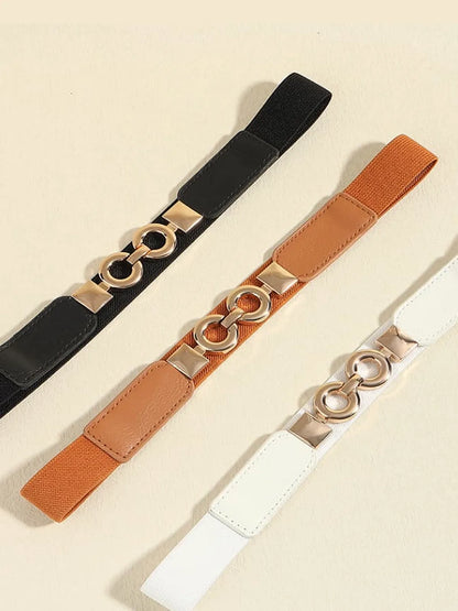 Classic Black White PU Leather Belt — detail view — Livostyle