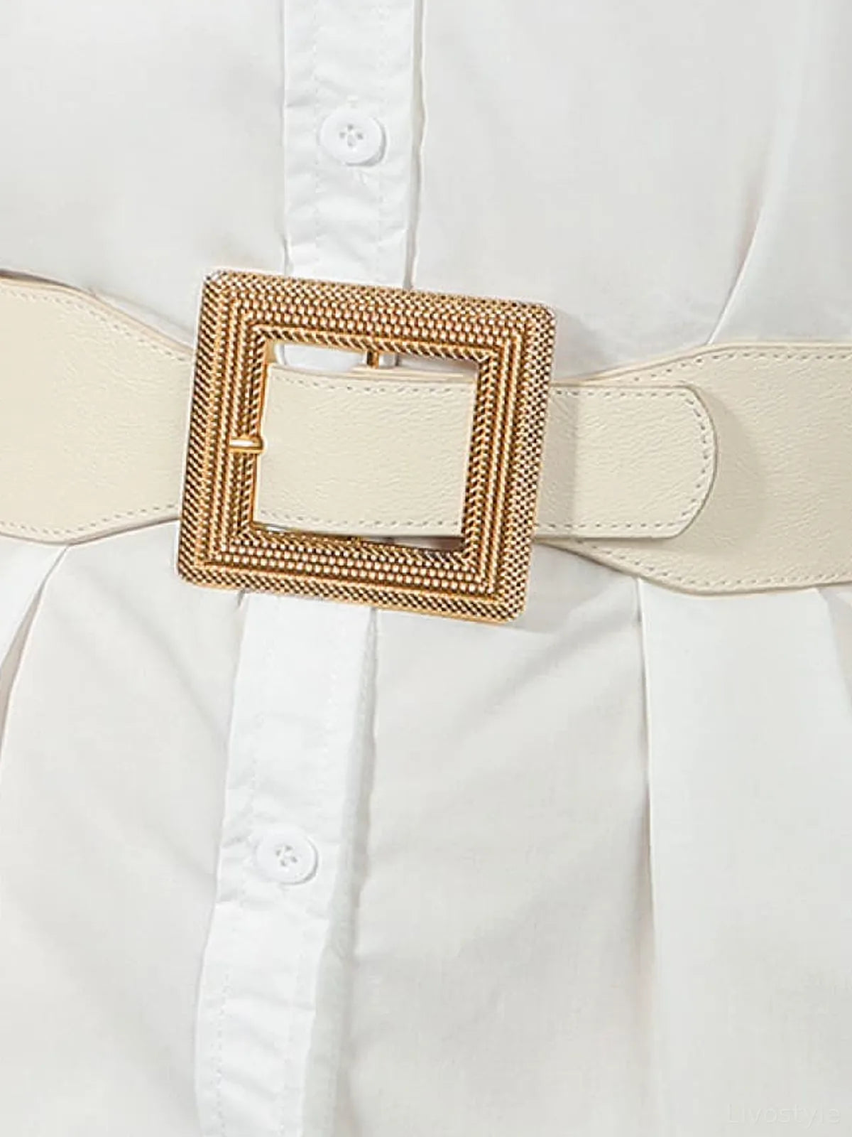 Brown Collared Casual PU Leather Belt — detail view — Livostyle