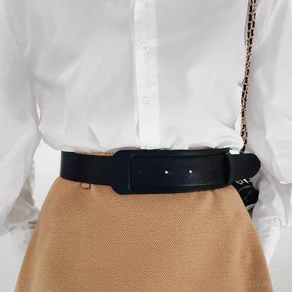 Caramel Belted A-Line PU Leather Belt — square view — Livostyle