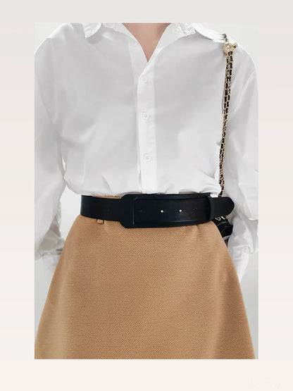 Caramel Belted A-Line PU Leather Belt — styled showcase — Livostyle