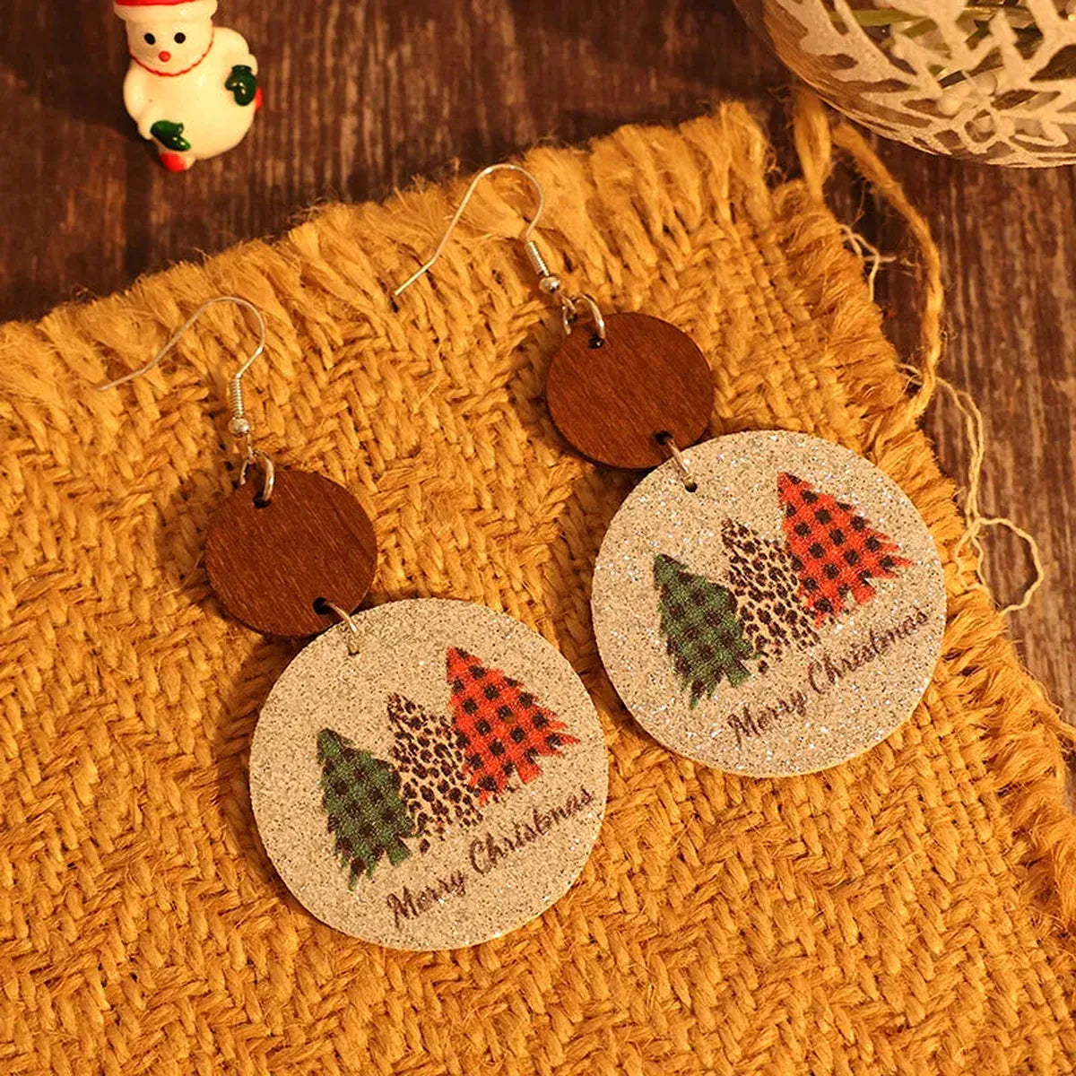 PU Leather Christmas Tree Earrings — square view — Livostyle