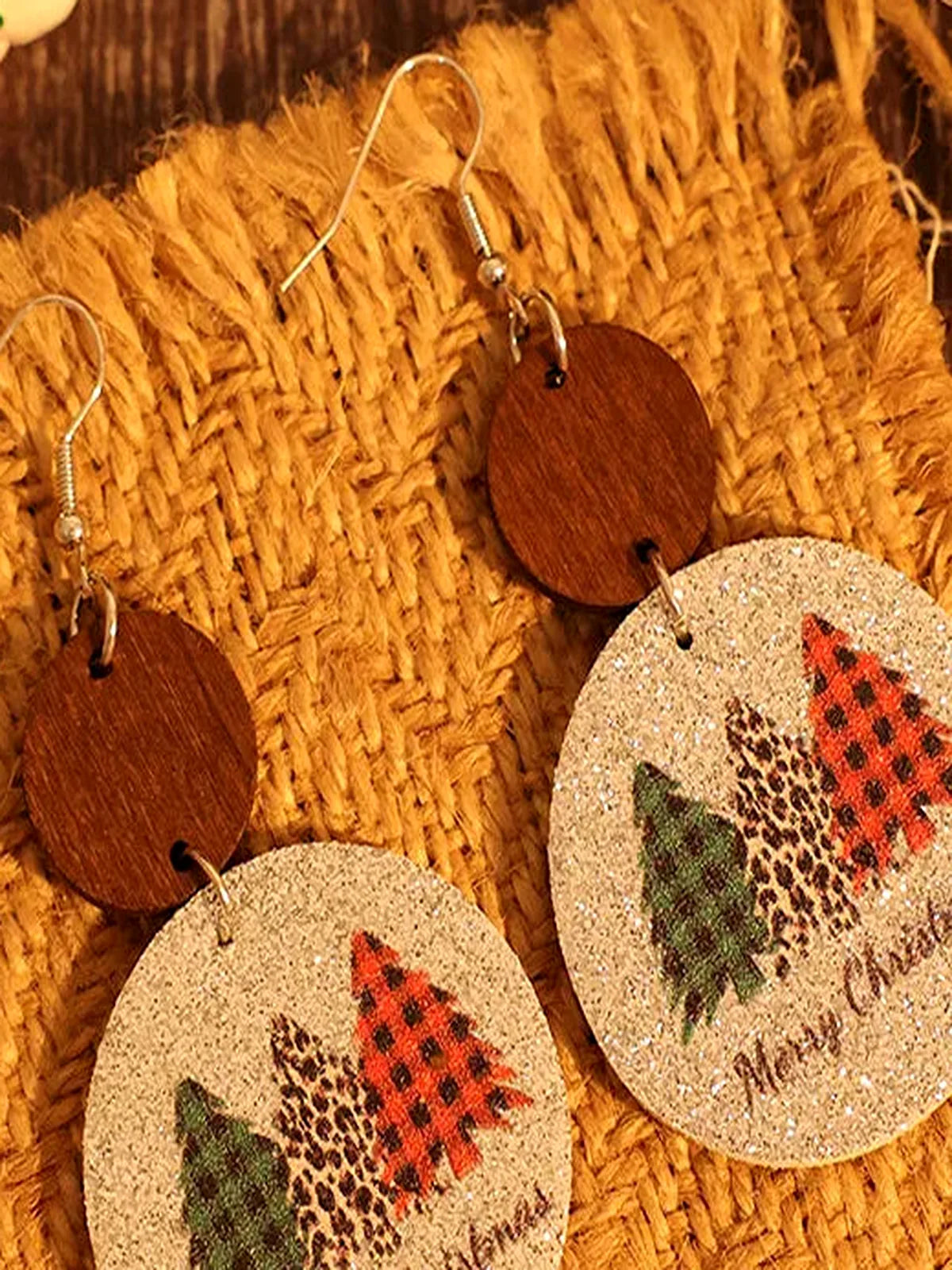 PU Leather Christmas Tree Earrings — detail view — Livostyle