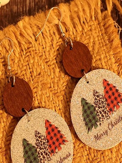 PU Leather Christmas Tree Earrings — detail view — Livostyle
