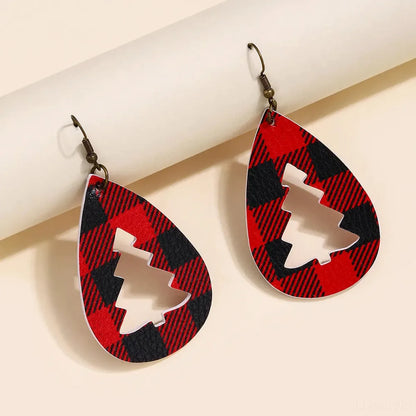 PU Leather Cutout Christmas Tree Earrings — square view — Livostyle