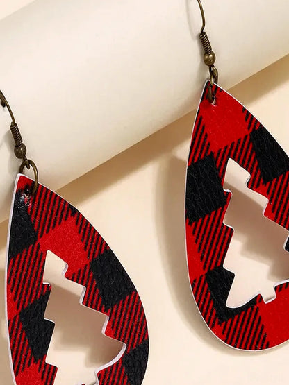 PU Leather Cutout Christmas Tree Earrings — detail view — Livostyle