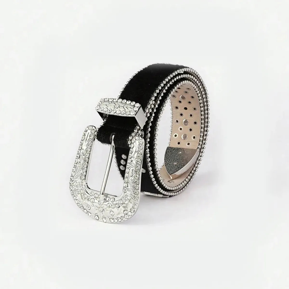 PU Leather Inlaid Rhinestone Belt — square view — Livostyle