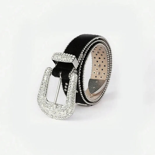 PU Leather Inlaid Rhinestone Belt — square view — Livostyle