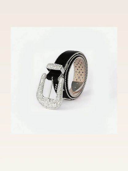 PU Leather Inlaid Rhinestone Belt — styled showcase — Livostyle